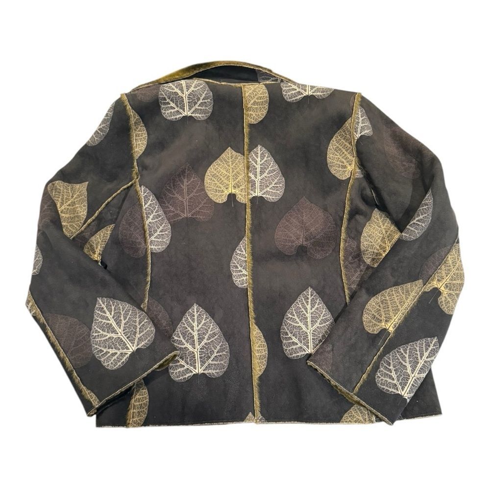 Robert Kitchen Canada Reversible Jacket Faux Fur Faux Suede Leaf Print W’s L - Picture 4 of 11